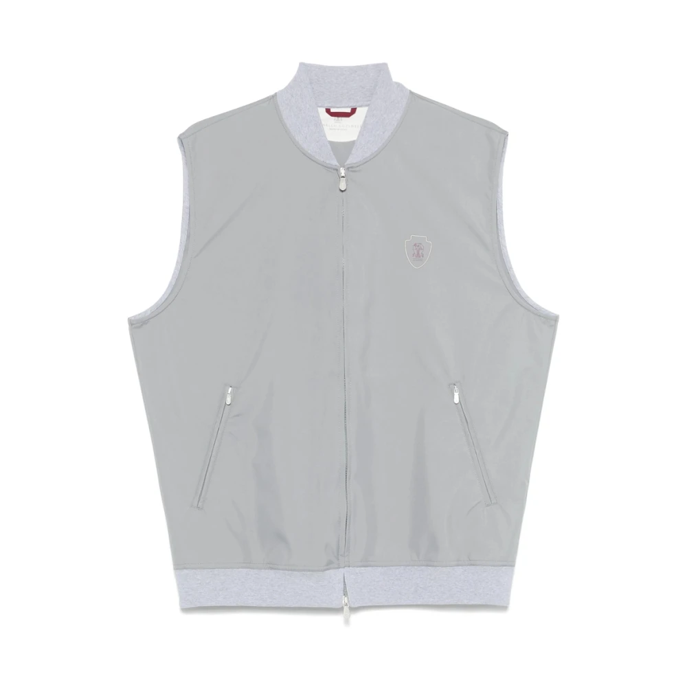 BRUNELLO CUCINELLI Lichtgrijs Mouwloos Baseball Kraag Vest Gray Heren