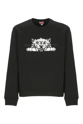 Svart Crewneck Sweatshirt med Tiger Broderi