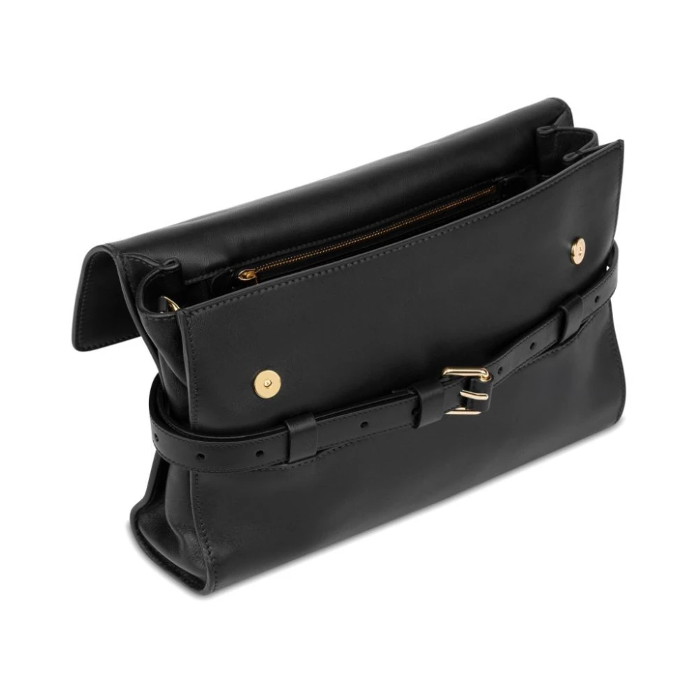 Moschino Zwarte leren handtas met magnetische sluiting Black Dames