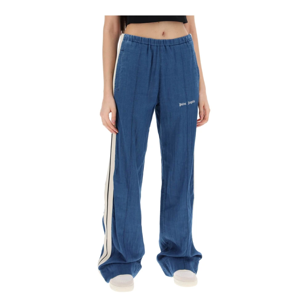 Palm Angels Chambray Track Pants Blue Dames