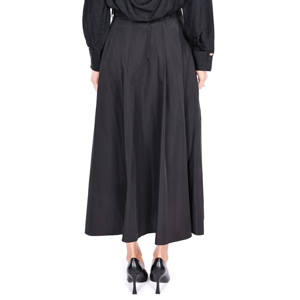 Elisabetta Franchi Elegante Lange Taffeta Rok Zwart Black Dames