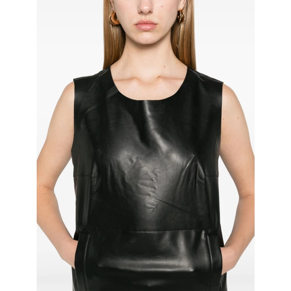 Norma Kamali Zwarte Mouwloze Jurk van Imitatieleer Black Dames