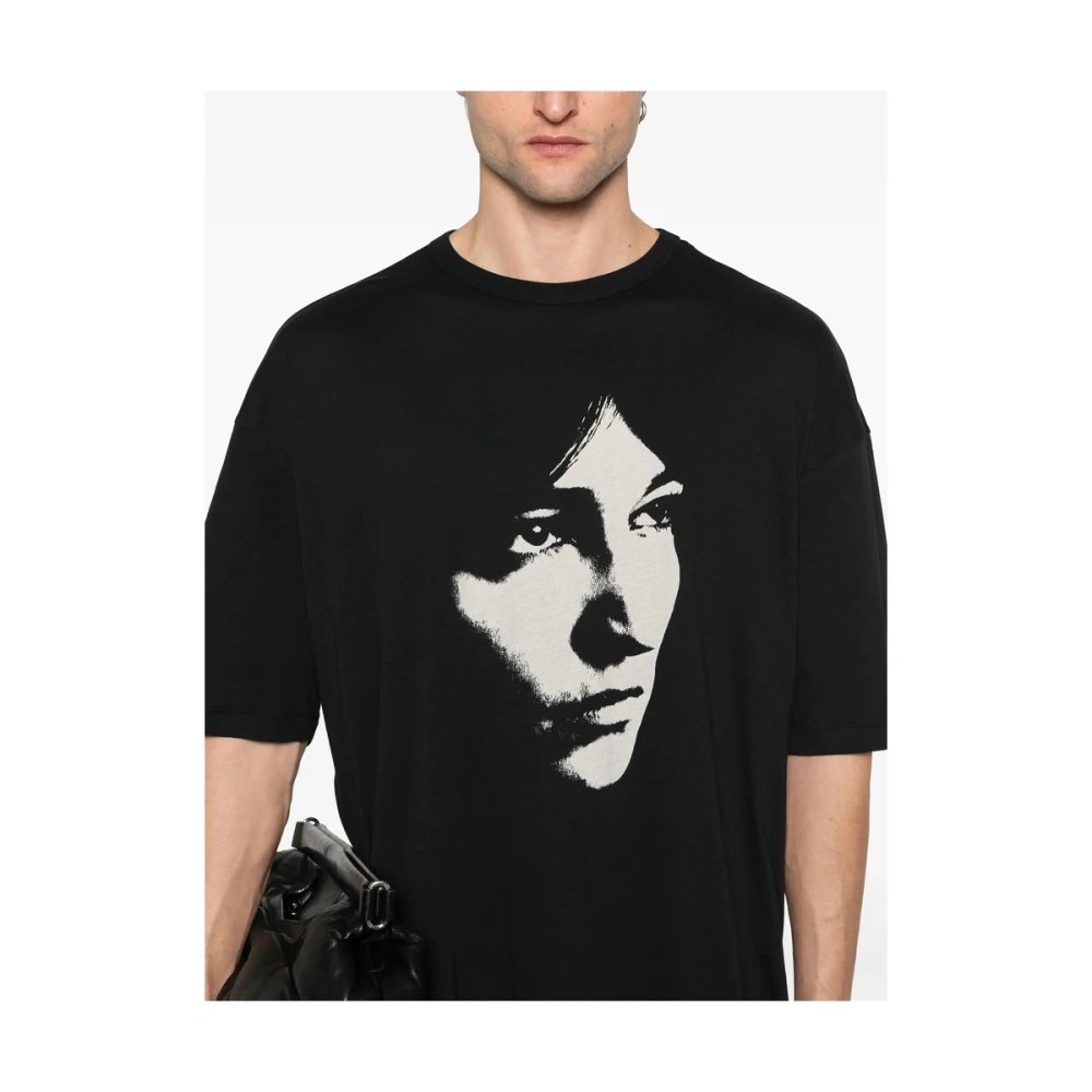 Ann Demeulemeester Zwart gezichtsprint ronde hals t-shirt Black Heren