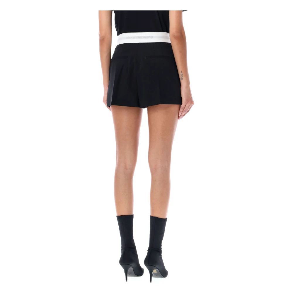 alexander wang Zwarte hoge taille geplooide shorts met logoband Black Dames