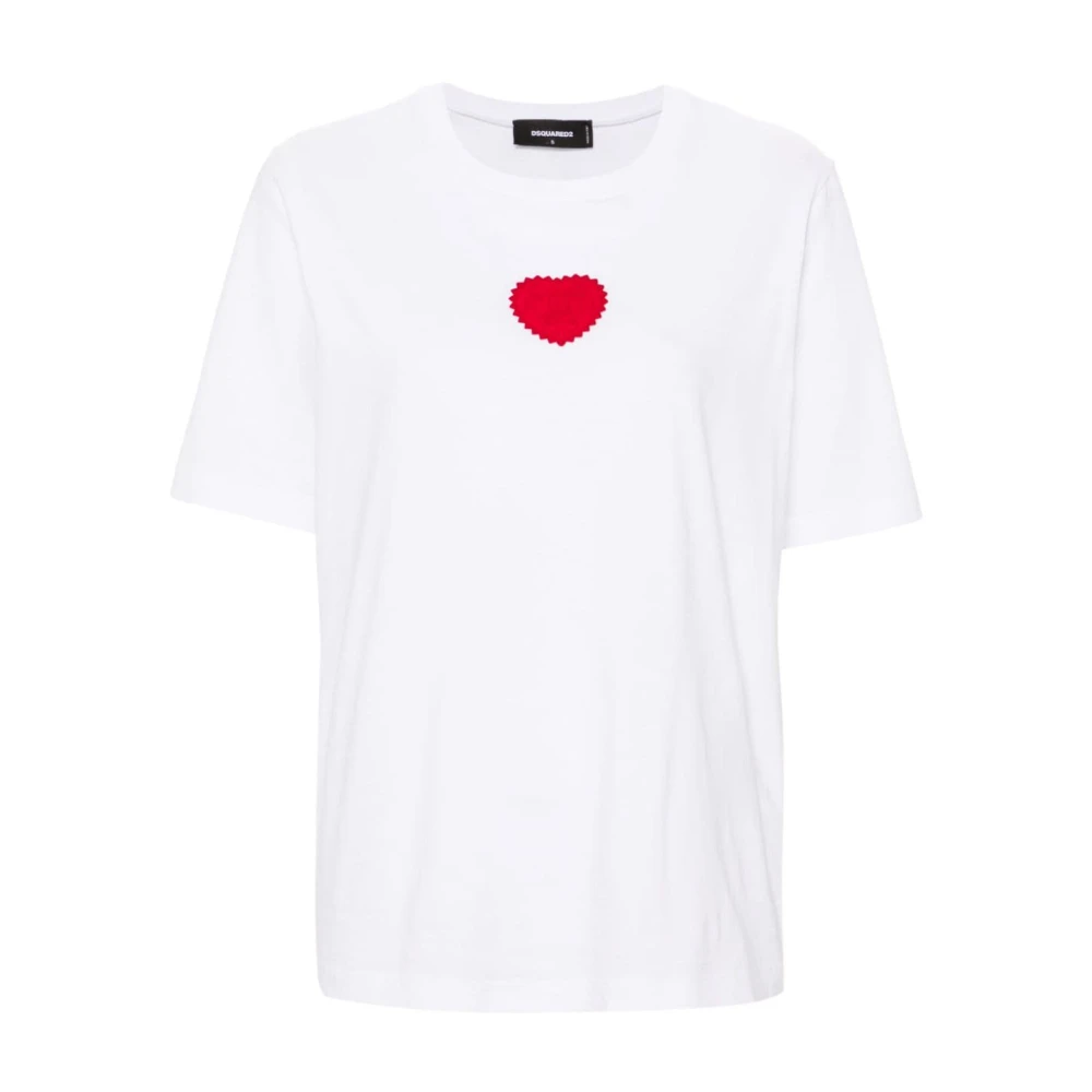 Dsquared2 Klassiek Wit Katoenen T-shirt Hart Logo White Dames