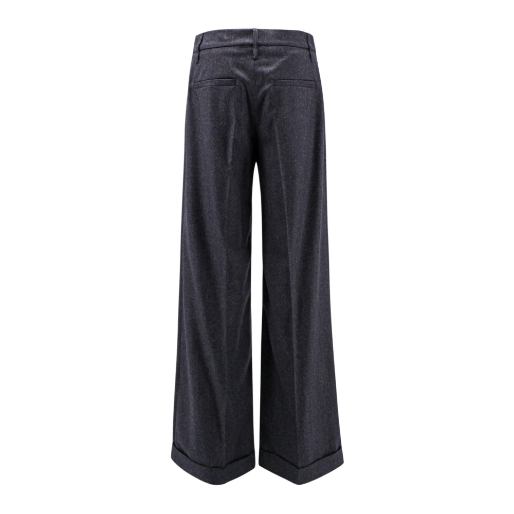 BRUNELLO CUCINELLI Wijde Leren Broek Gray Dames
