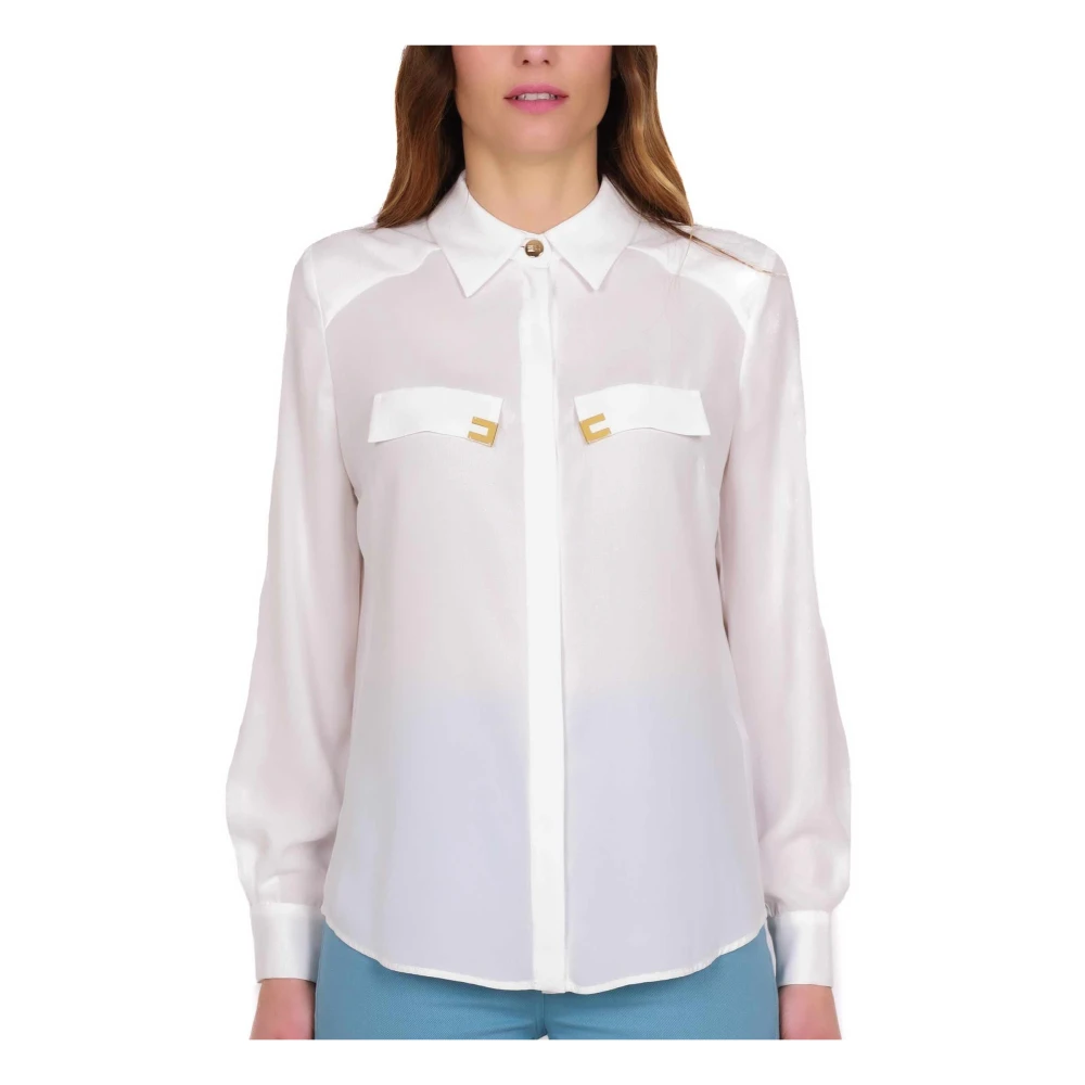 Elisabetta Franchi Elegante Georgette Boter Shirt Beige Dames