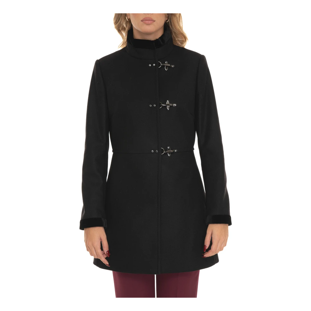 Fay Wollen Jas met Fluweel Black Dames