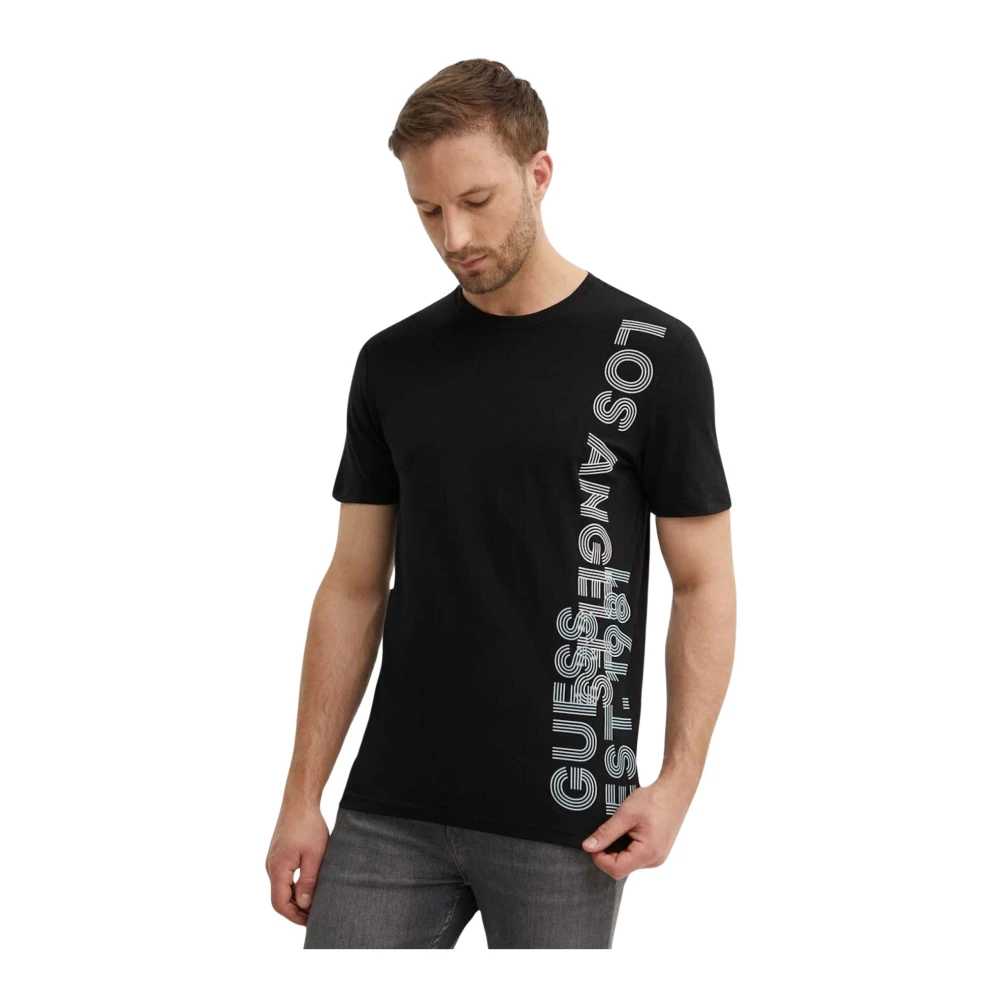 Guess Slim Logo TShirt Zijprint Black Heren