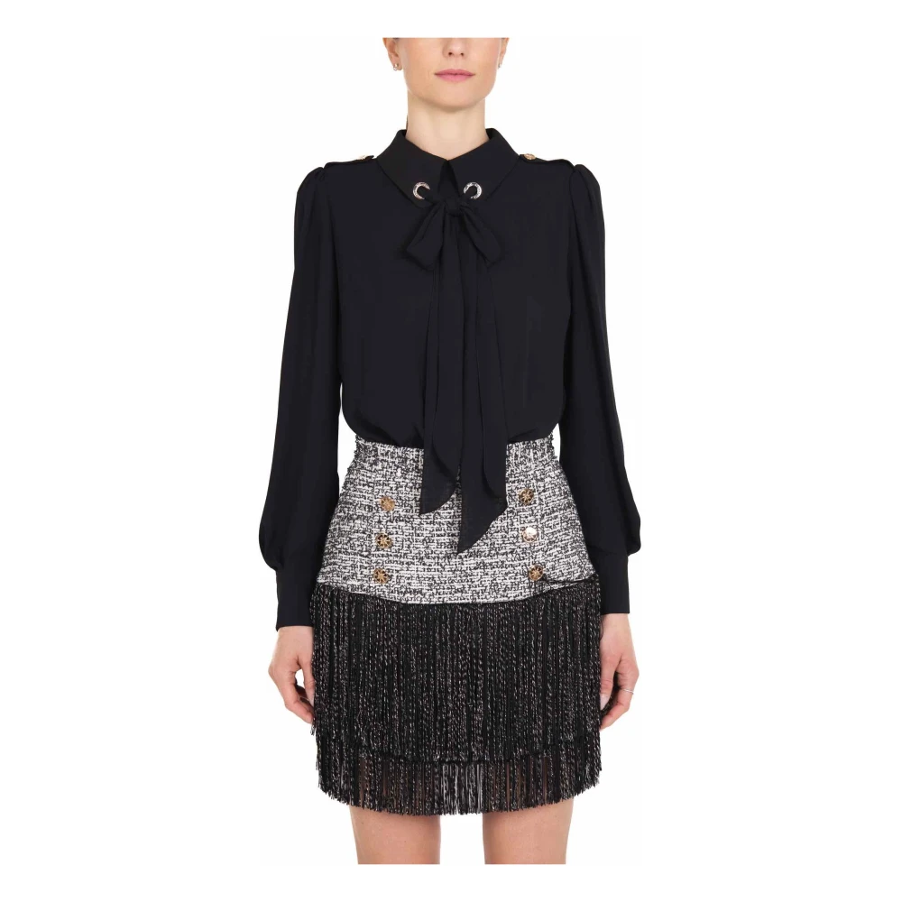 Elisabetta Franchi Zwarte Tweed Jurk met Overhemd en Rok Black Dames