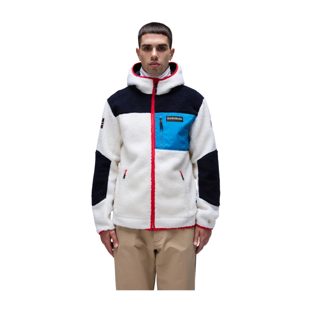 Napapijri Witte Fleece Zip Sweater Yupik Multicolor Heren
