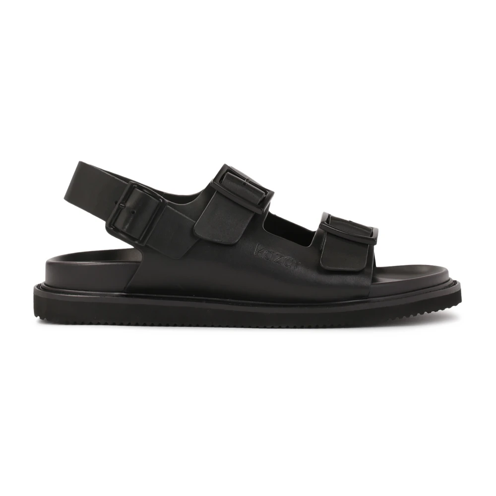 Kazar Svart Lädersandaler Med Metallspänne