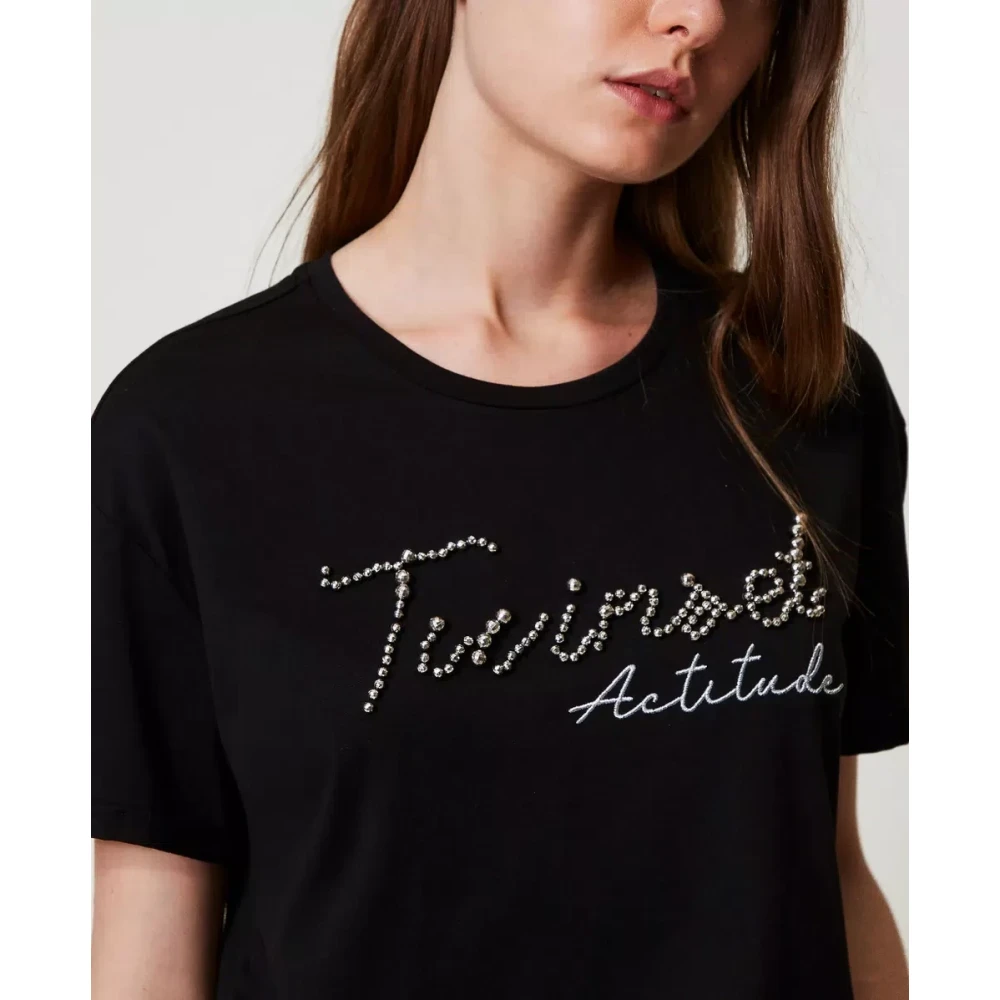 Twinset Logo Lurex T-shirt Black Dames