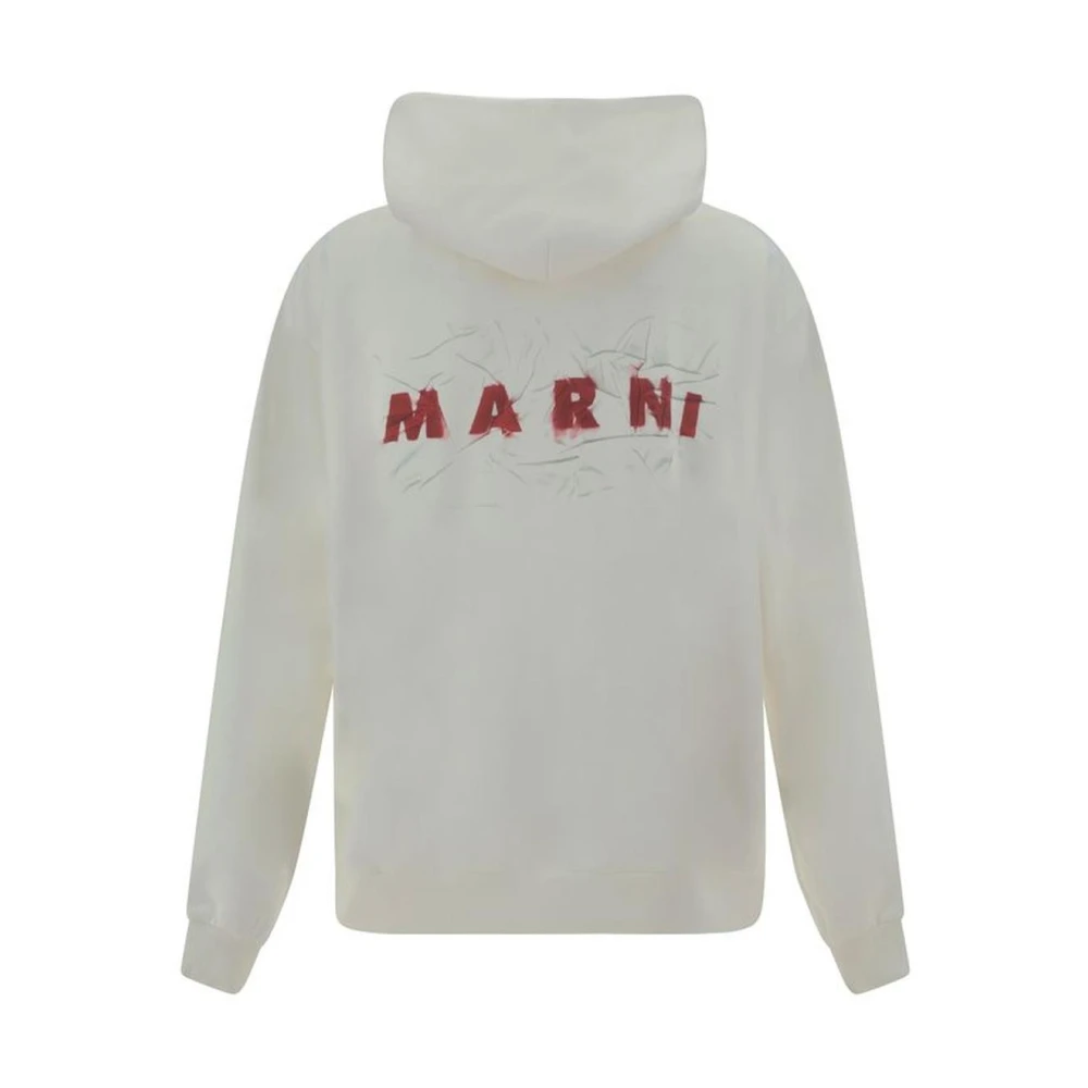 Marni Katoenen Hoodie met Kangoeroezak White Heren