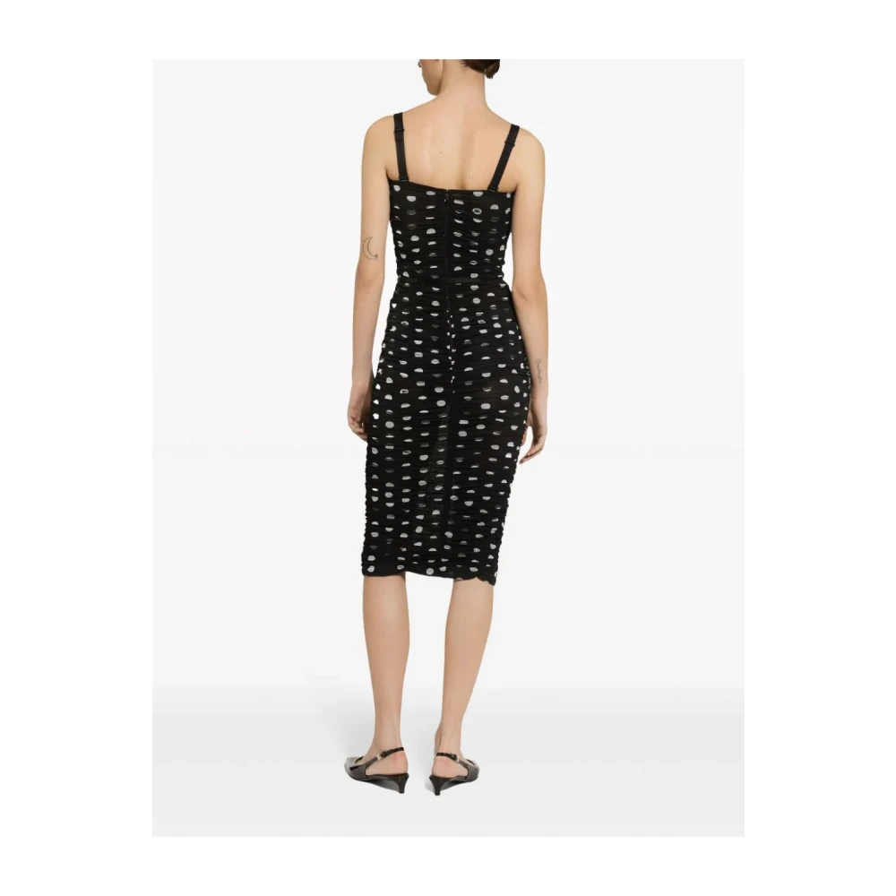 Dolce & Gabbana Polka-dot Midi Jurk met Tule Paneel Black Dames
