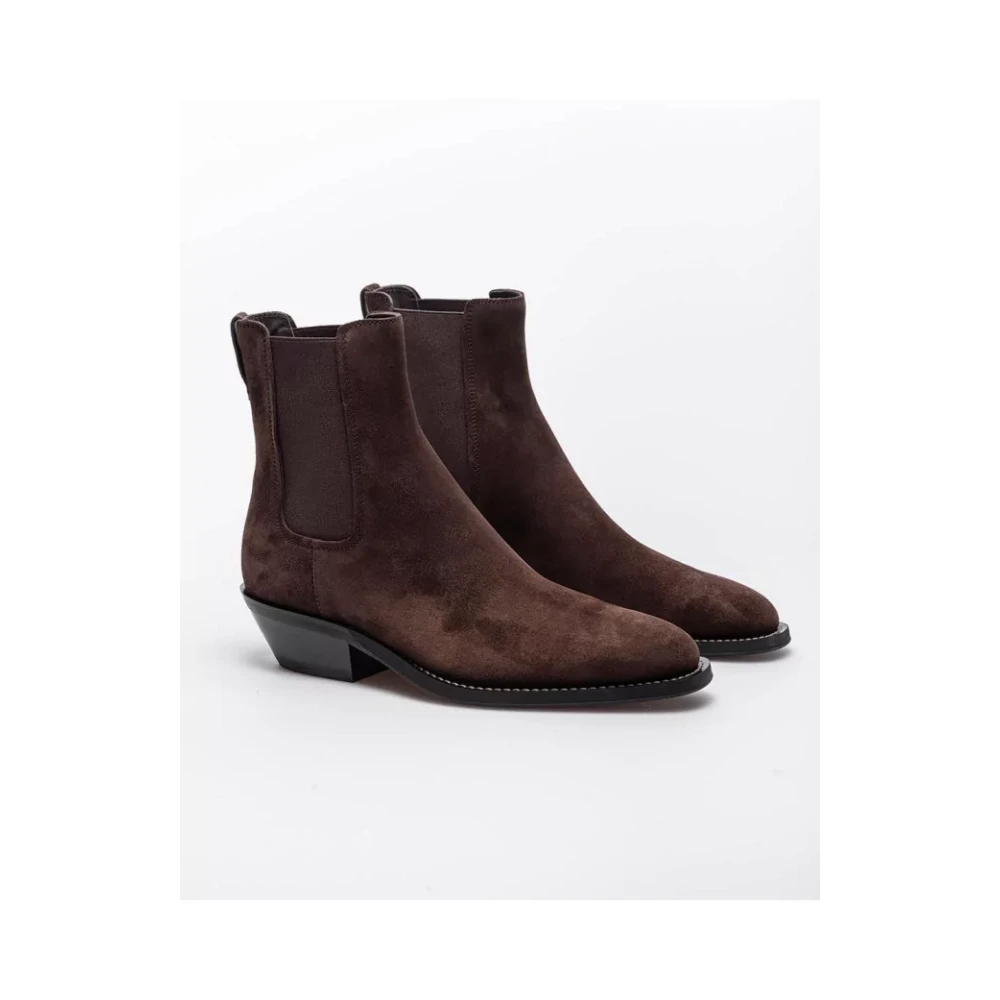 TOD'S Texane Beattle Bruine Leren Laarzen met Elastiek Westernstijl Brown Dames