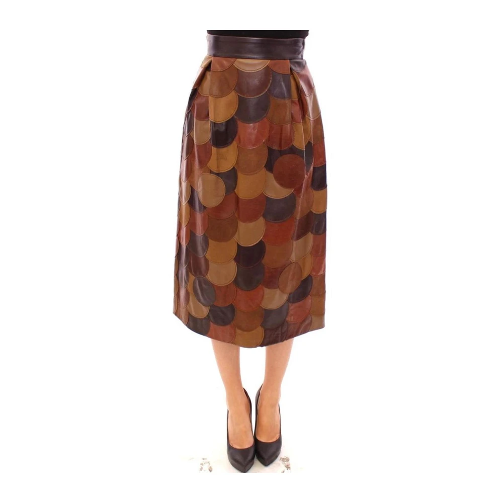 Dolce & Gabbana Bruine Patchwork Leren Rok Multicolor Dames