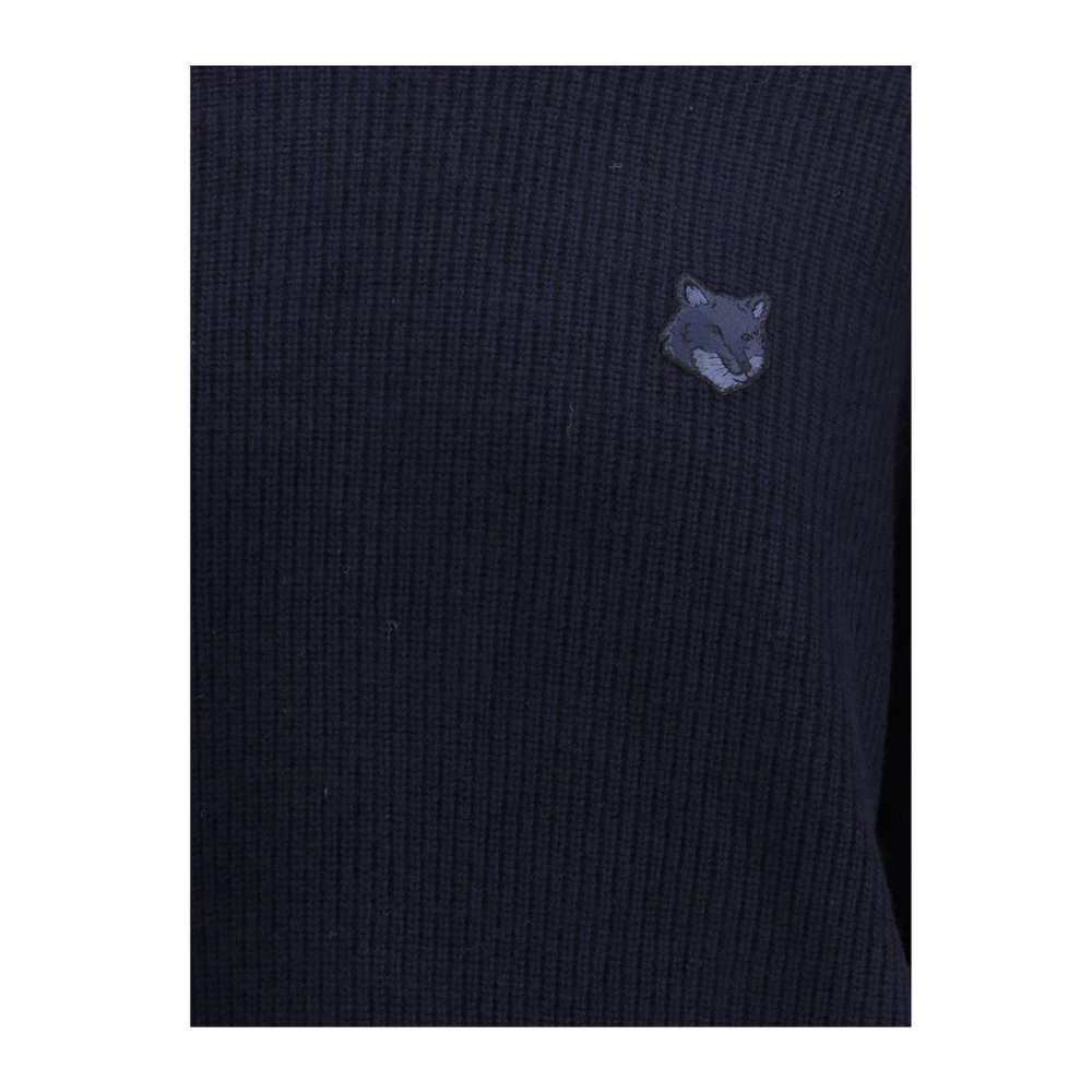 Maison Kitsuné Geribbelde wollen trui met logopatch Blue Heren