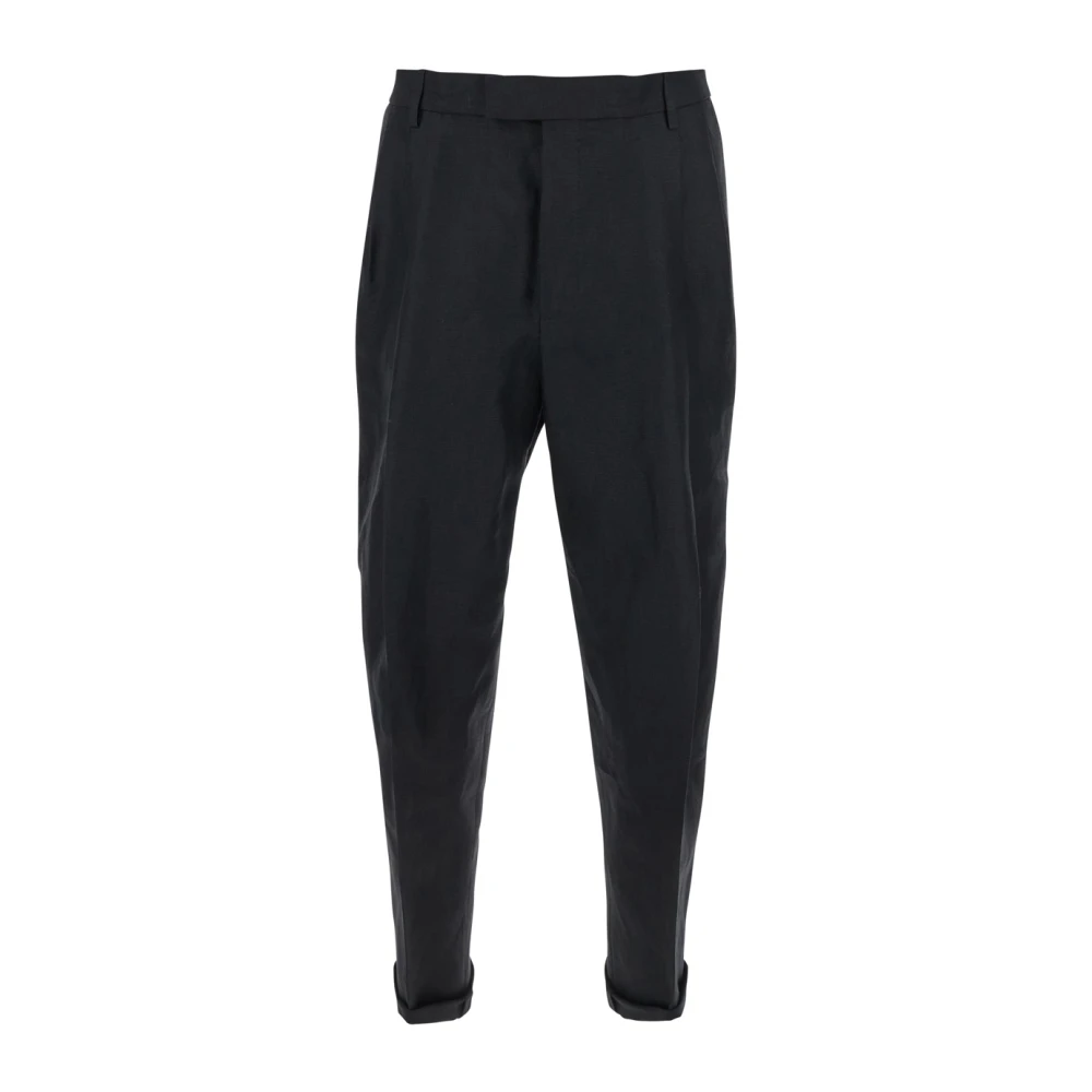 Dolce & Gabbana Zwarte Linnen Broek met Omgeslagen Zoom Black Heren
