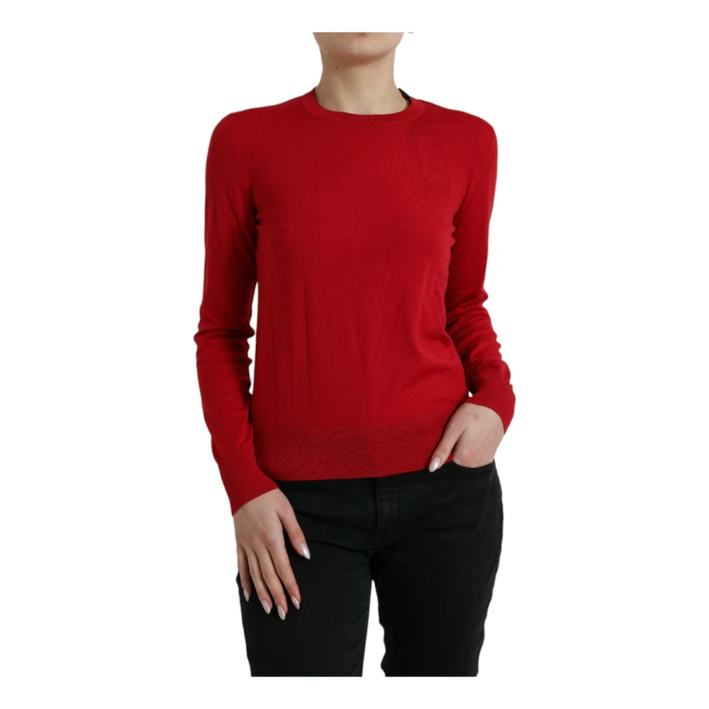 Dolce & Gabbana Women's Red Wool Knitted Crew Neck Pullover Sweater