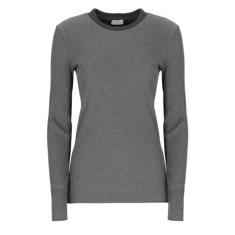 BRUNELLO CUCINELLI Grijze Katoenen Trui met Messing Details Gray Dames