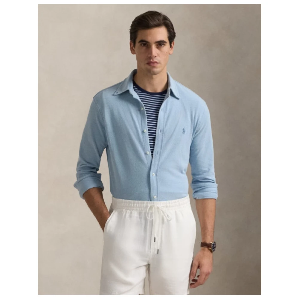 Polo Ralph Lauren Piqué Gebreid Overhemd Klassieke Stijl Blue Heren