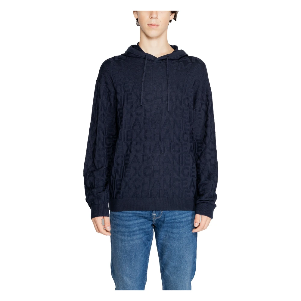 Armani Exchange Blauwe Hooded Gebreide Mannen Herfst Winter Blue Heren