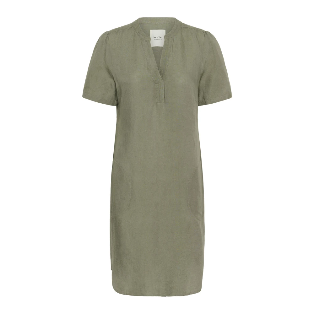 Part Two Green Short Dresses, Female, 2XS, Simple Dress With V-Neck