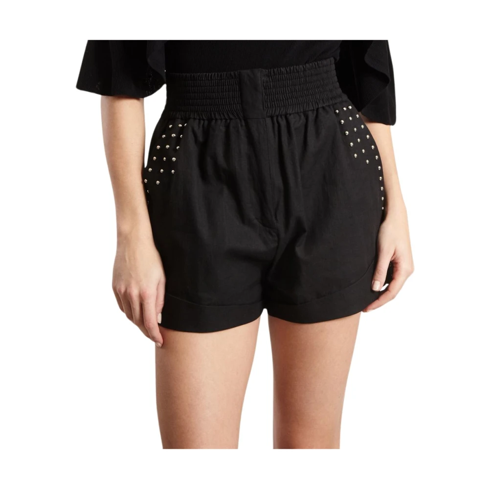 IRO Zwarte Linnen Blend Shorts met Stud Detailing Black Dames