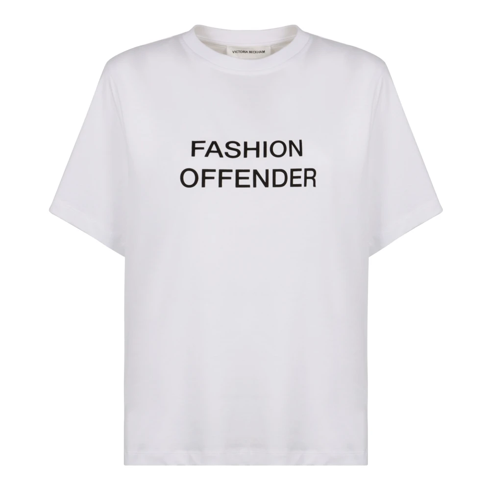 Victoria Beckham Geribbelde crew-neck T-shirt in katoenmix White Dames