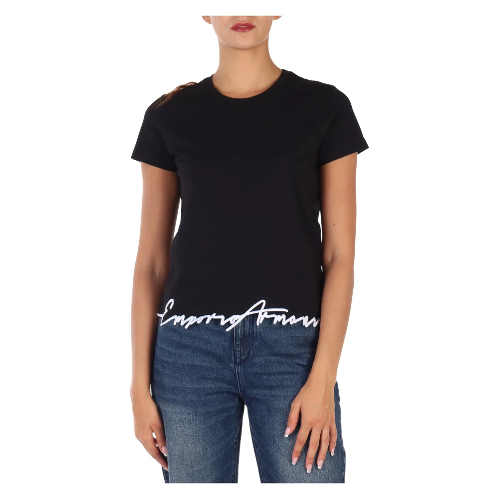 Emporio Armani Katoenen T-shirt met geborduurd logo Black Dames