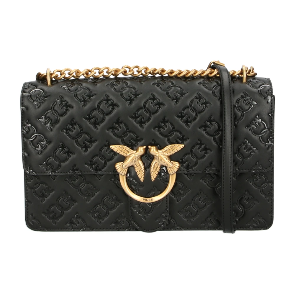 PINKO Love Bag Axelväska med Love Birds Monogram Print Black, Dam