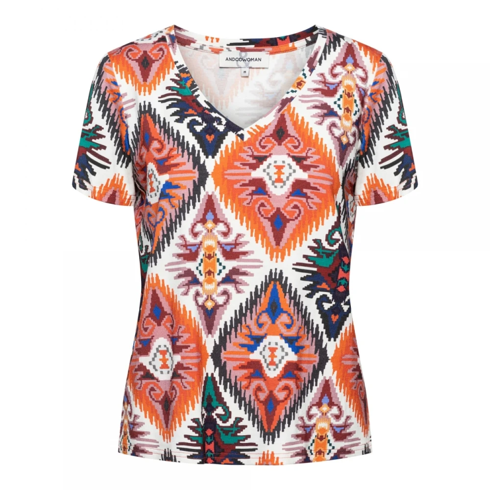 &Co Woman Ikat V-Neck Jersey Top Multicolor Dames