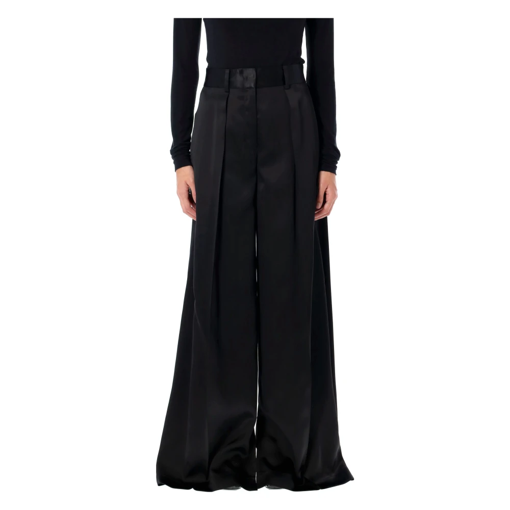 Jil Sander Zwarte Satijnen Palazzo Broek Elegante Broek Black Dames