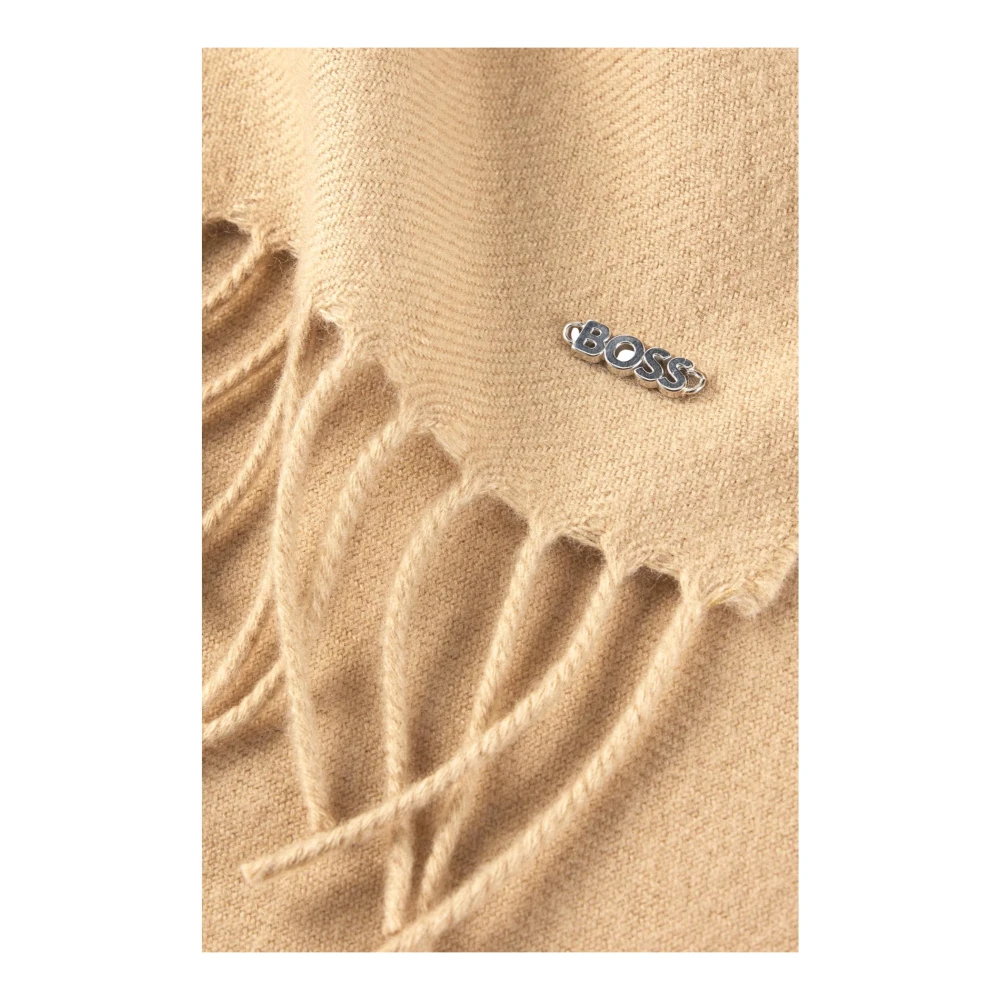 Hugo Boss Elegante Twill Wollen Sjaal met Franjes Beige Dames