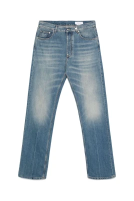 Puderblå Klassiska Jeans med Logopatch