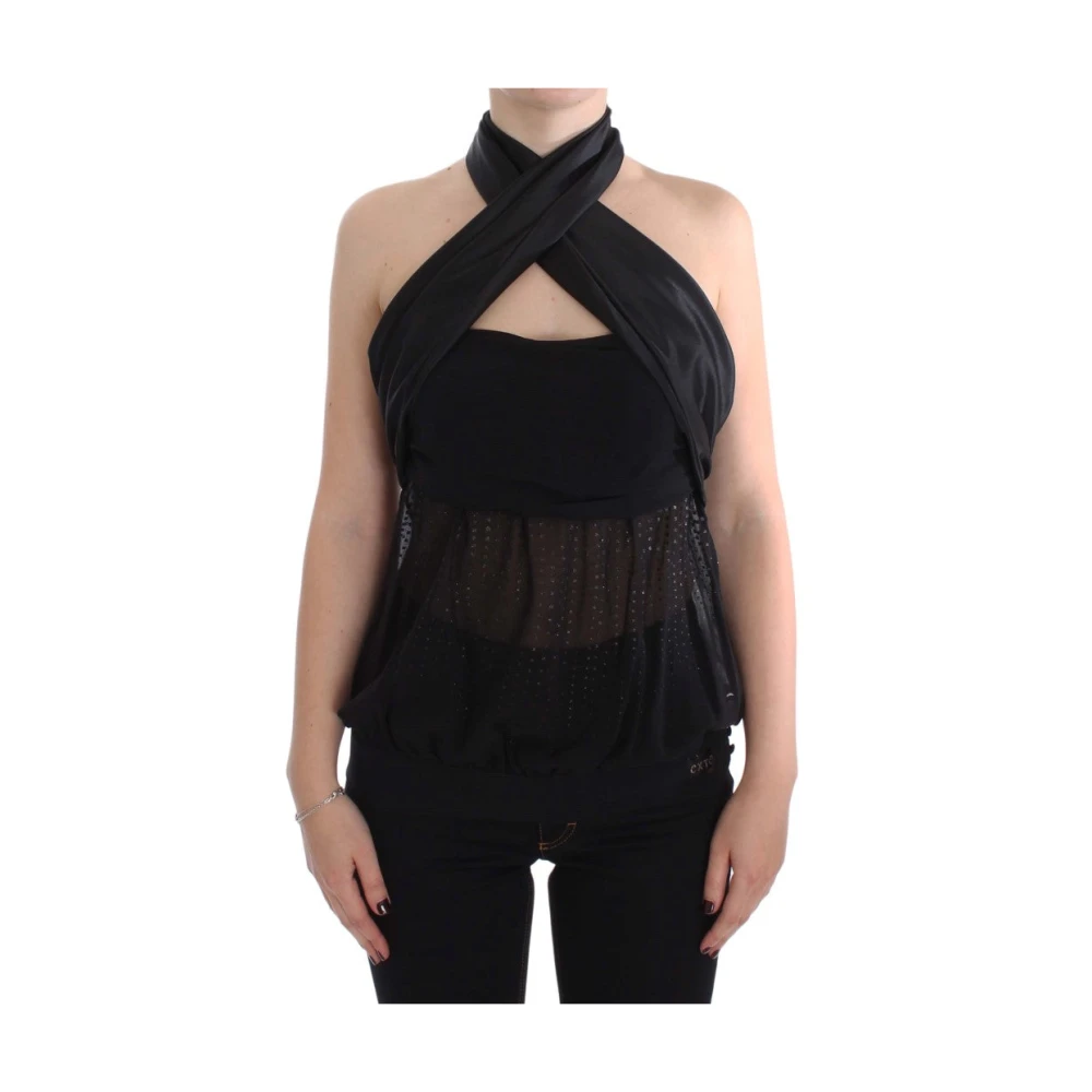 Exte Black Elegant Wrap Top Blouse - Female - Sleeveless Tops - Xs - Tops