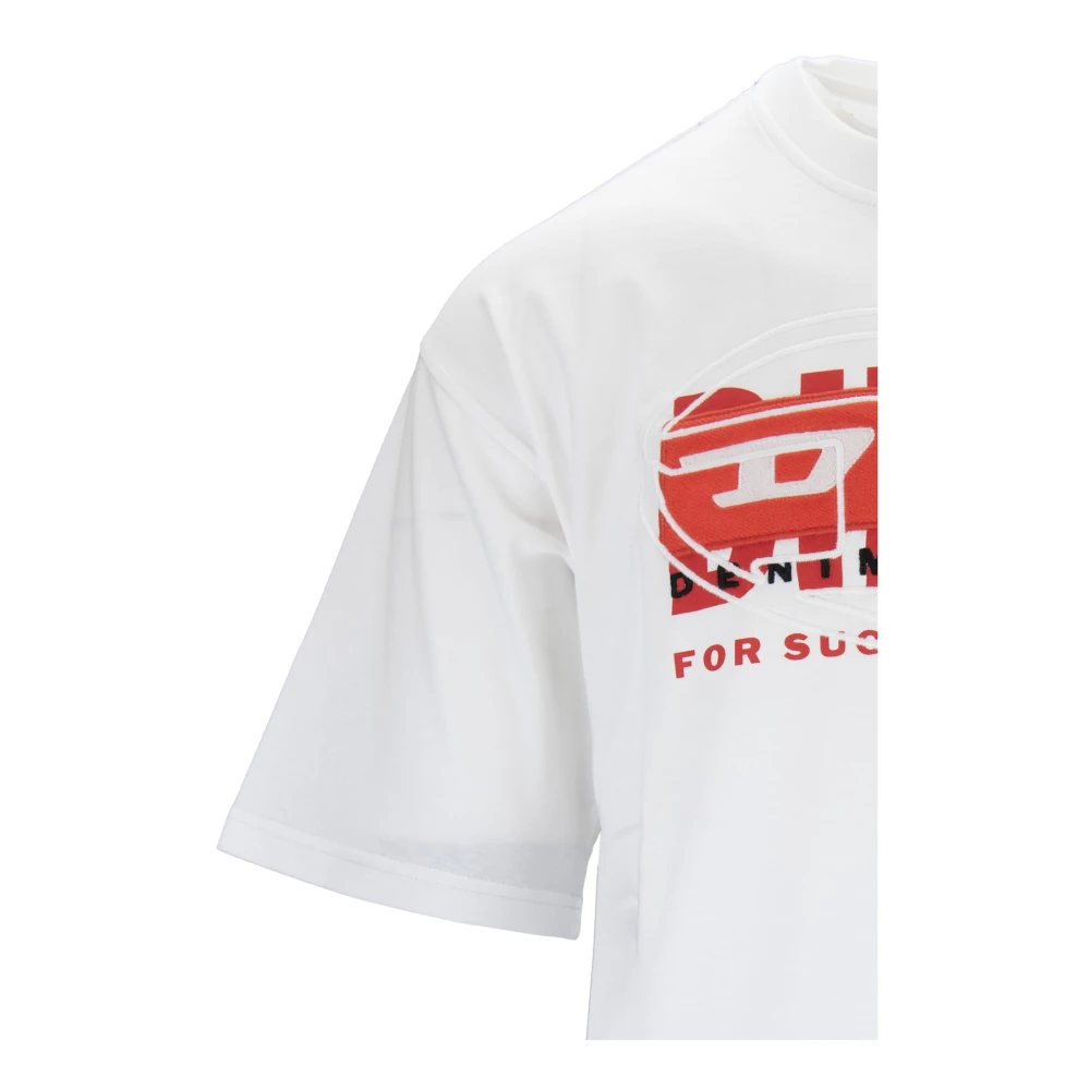 Diesel Heren T-shirt met geribbelde kraag White Heren