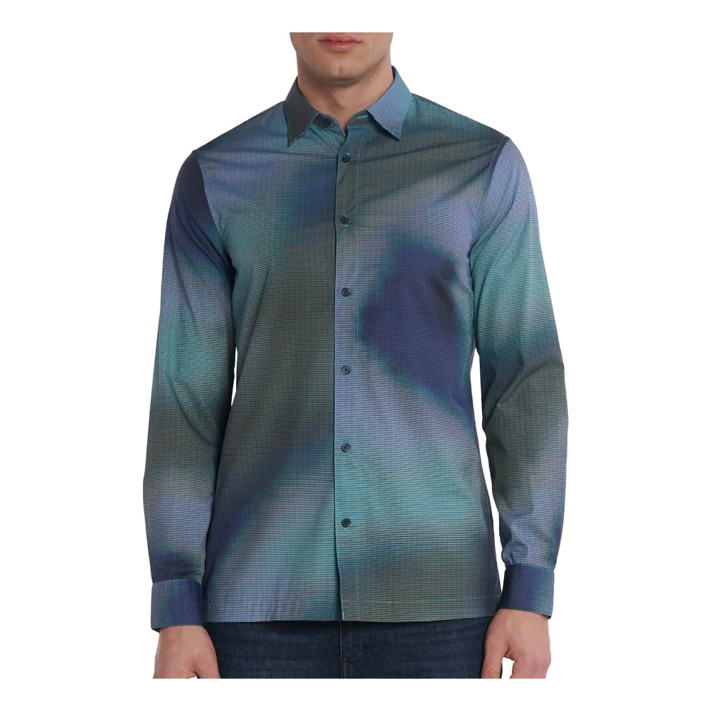 Armani Exchange Klieke Blauwe Overhemd met Kraagknoop Multicolor Heren