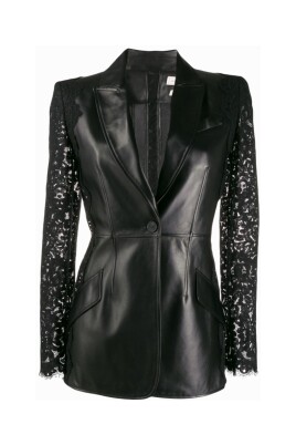black-lace-sleeve-leather-jacket