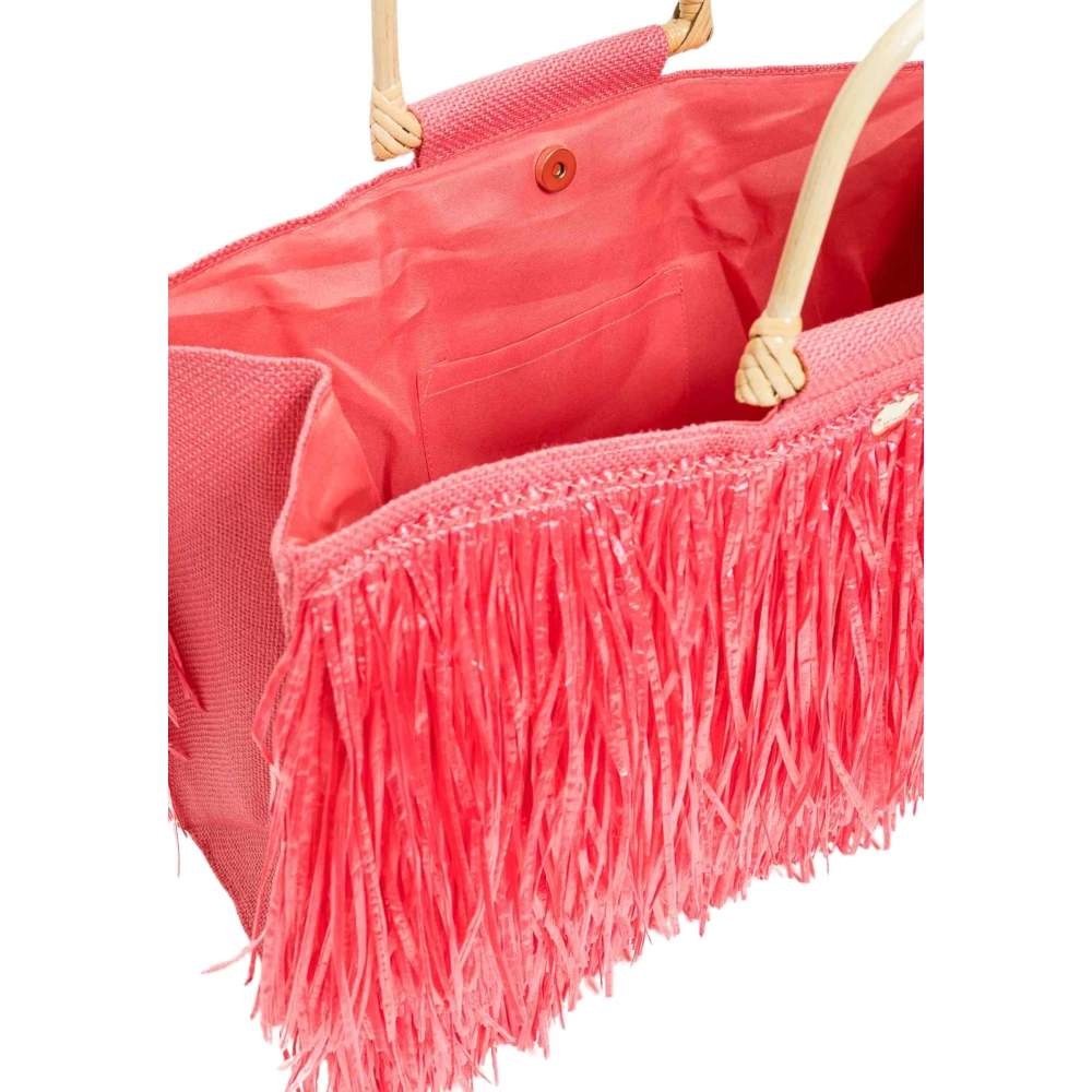 Twinset Koraalrode franje jute tas Red Dames