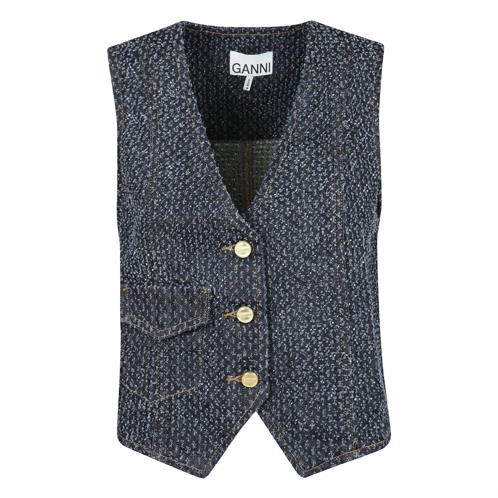 Ganni Fluffy Denim Vest Blue, Dam