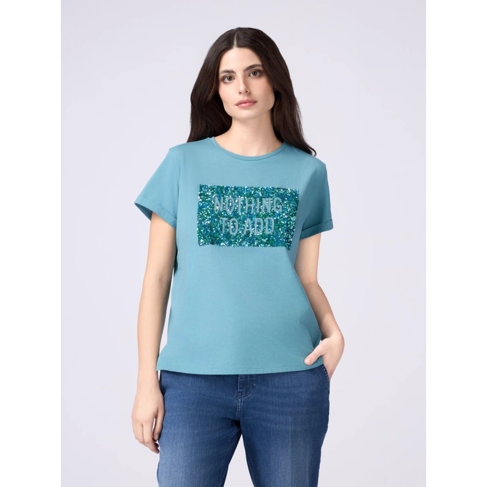 Oltre T-shirt met paillettenborduursel Blue Dames