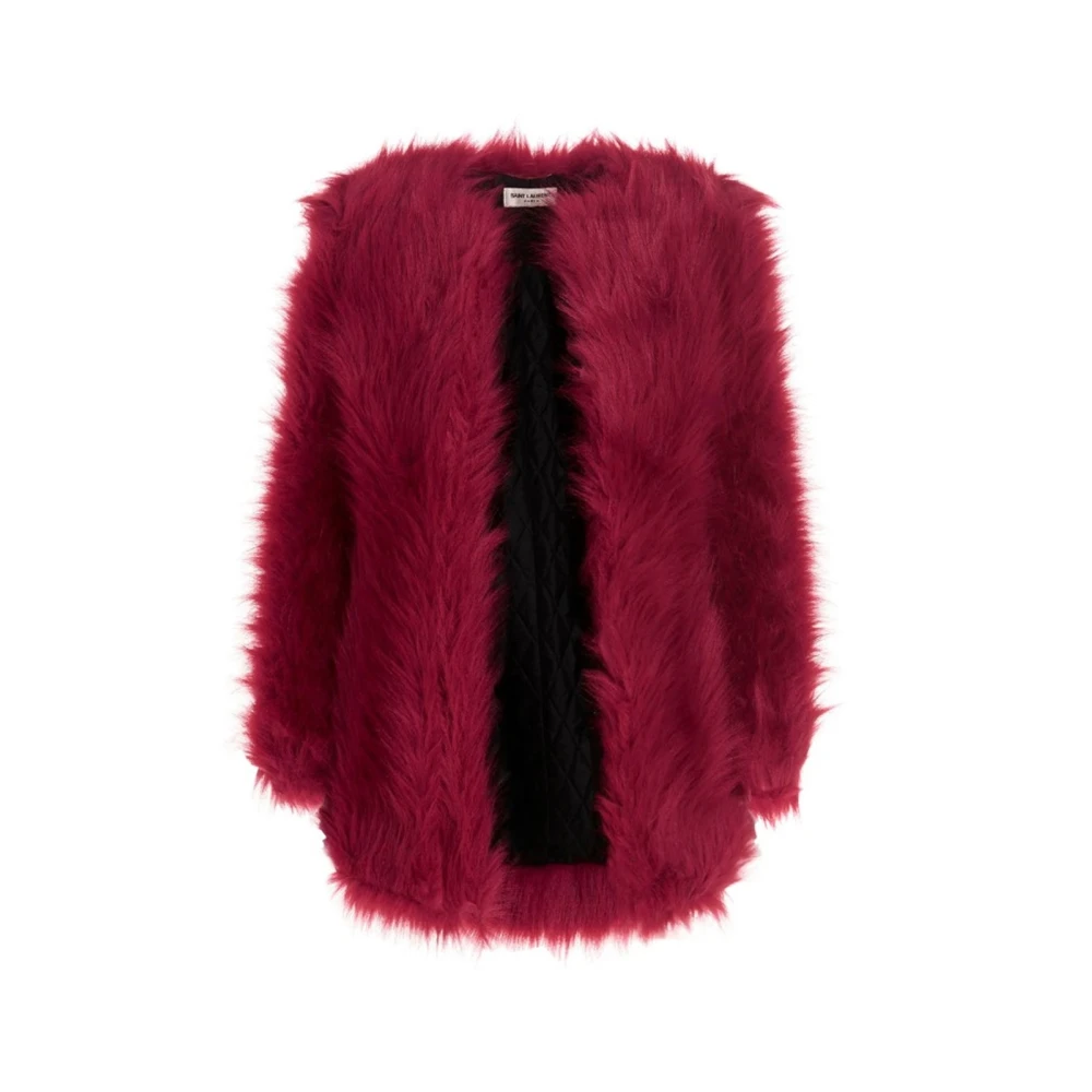 Saint Laurent Faux Fur Coat Regular Fit Made in Italy Pink Dames