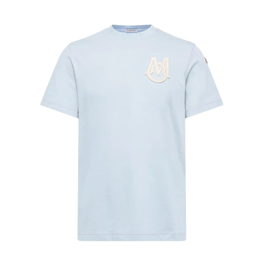 Moncler Blue T-Shirts, Male, Xl, Branded Cotton T-Shirt