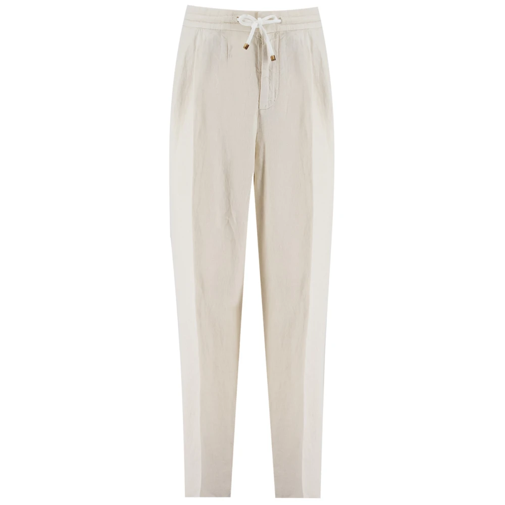 Brunello Cucinelli White Drawstring Trousers With Tailored Dart Detail - Male - Straight Trousers - 3XL - Trousers