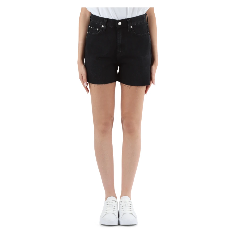 Calvin Klein Jeans Denim Mom Fit Shorts med Fem Fickor Black, Dam