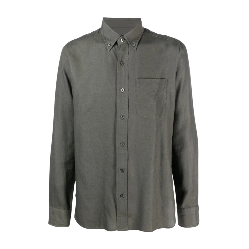Tom Ford Skjorta med bröstficka, Stilfull uppgradering, 100% Lyocell Gray, Herr