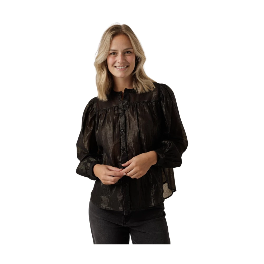 By-Bar Midnight Lurex Blouse met Ballonmouwen Black Dames