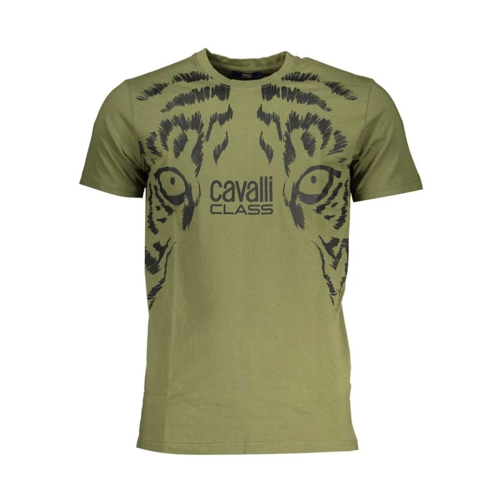 Cavalli Class Men's Green Tiger Eye Print Tee